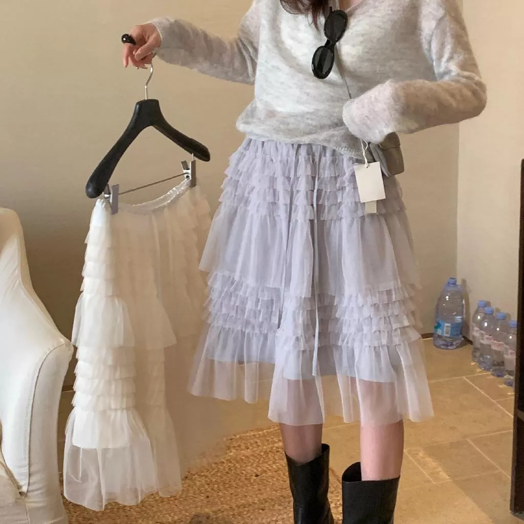 檸檬家 月光琉璃～時髦感立體網紗蓬蓬蛋糕裙半身裙10210