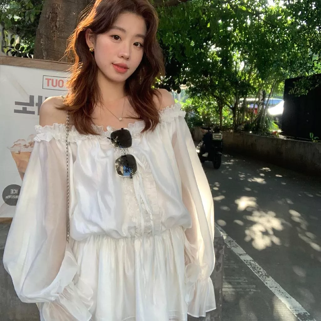 檸檬家 浮生半日·重工泡泡袖收腰蓬蓬裙連衣裙(配白色打底褲)10078