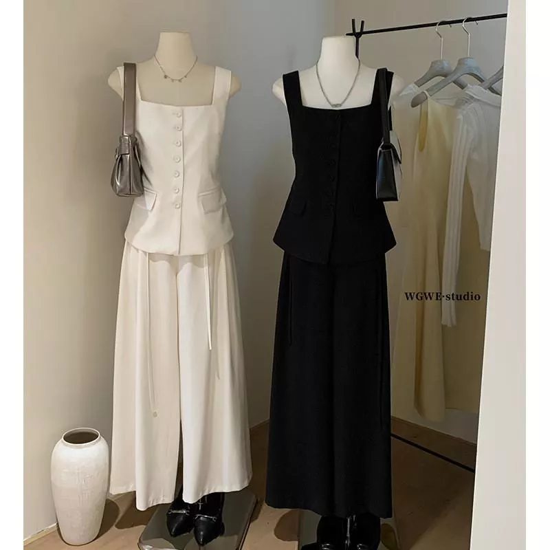 現貨 / 時尚方領套裝顯瘦氣質設計感夏季新款女生套裝3970