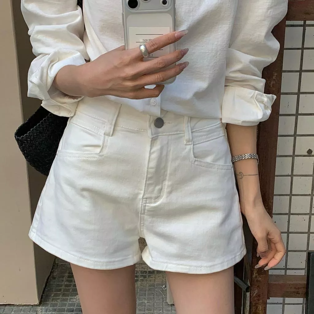 檸檬家 萬能短褲一秒拉長腿簡約高腰A字顯瘦牛仔短褲D-2800