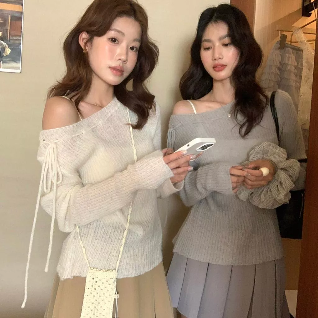 檸檬家 溫柔濾鏡設計感繫帶坑條修身顯瘦針織衫(含20羊毛)NM-8501