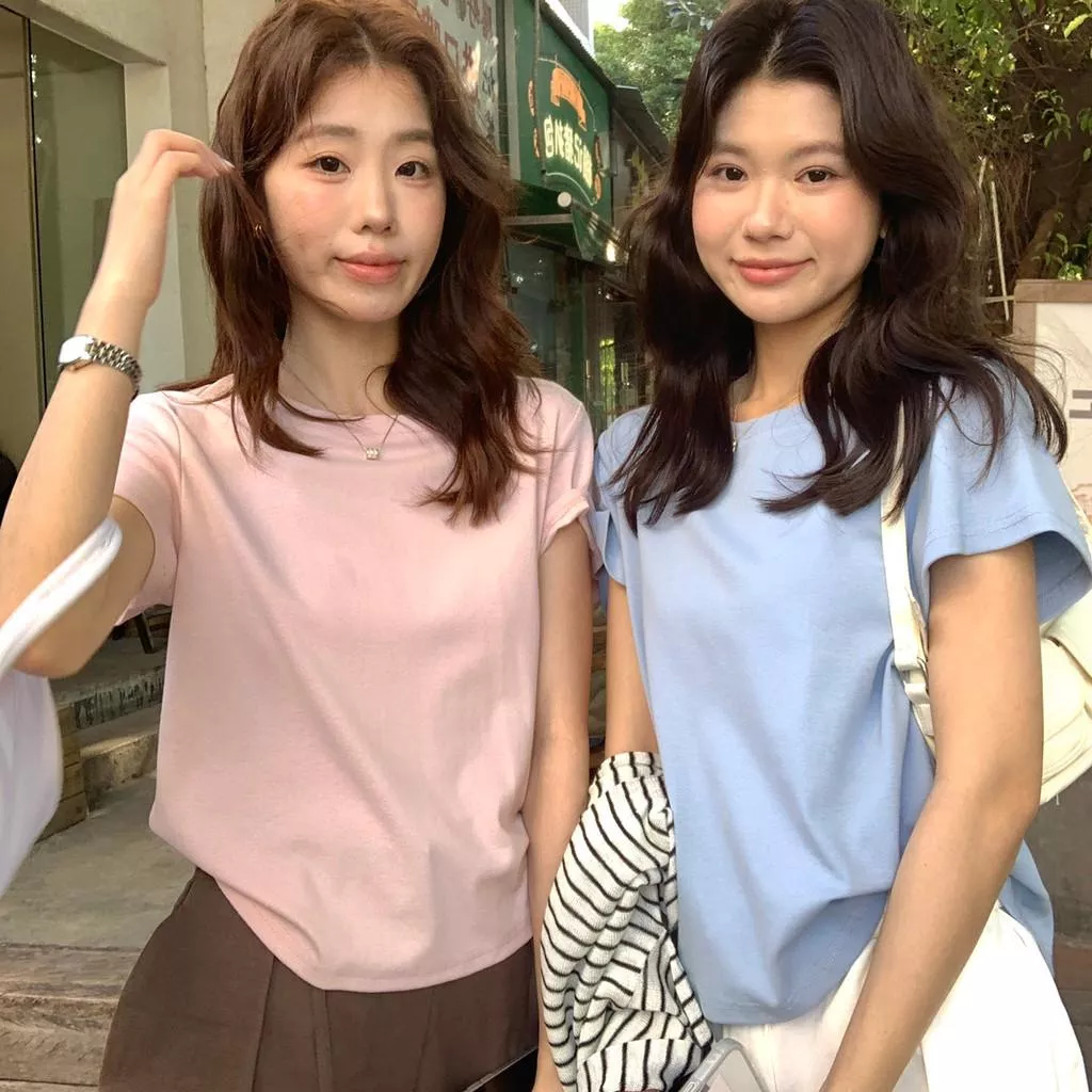 檸檬家 早春王炸人手三件簡約純色圓領短袖T恤10077