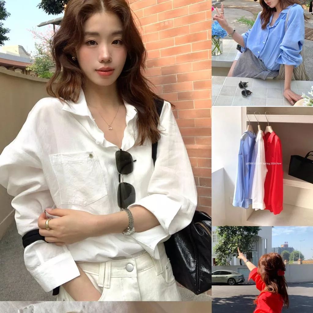 檸檬家 柏林環島簡約通勤小標寬鬆長袖襯衫10103