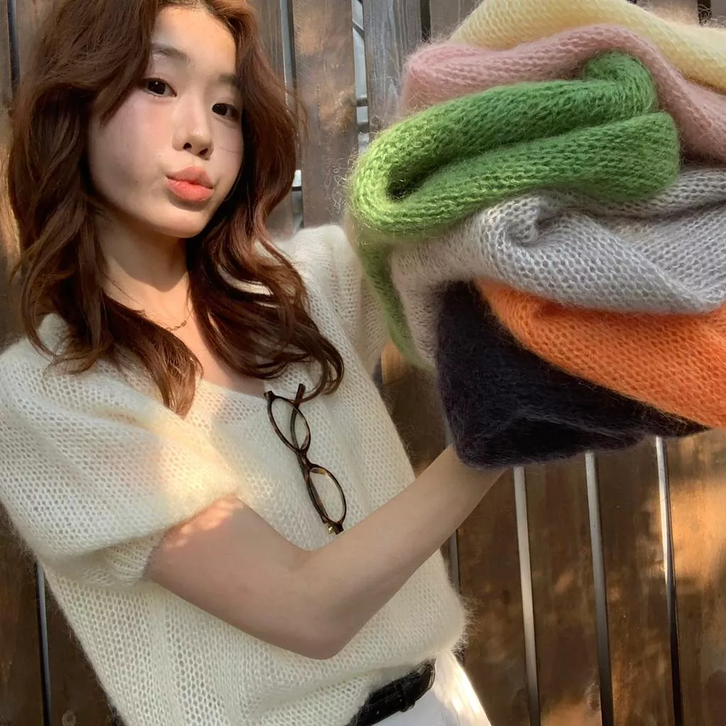 檸檬家 千金香香girl～高品質馬海毛軟糯泡泡袖針織衫T-323