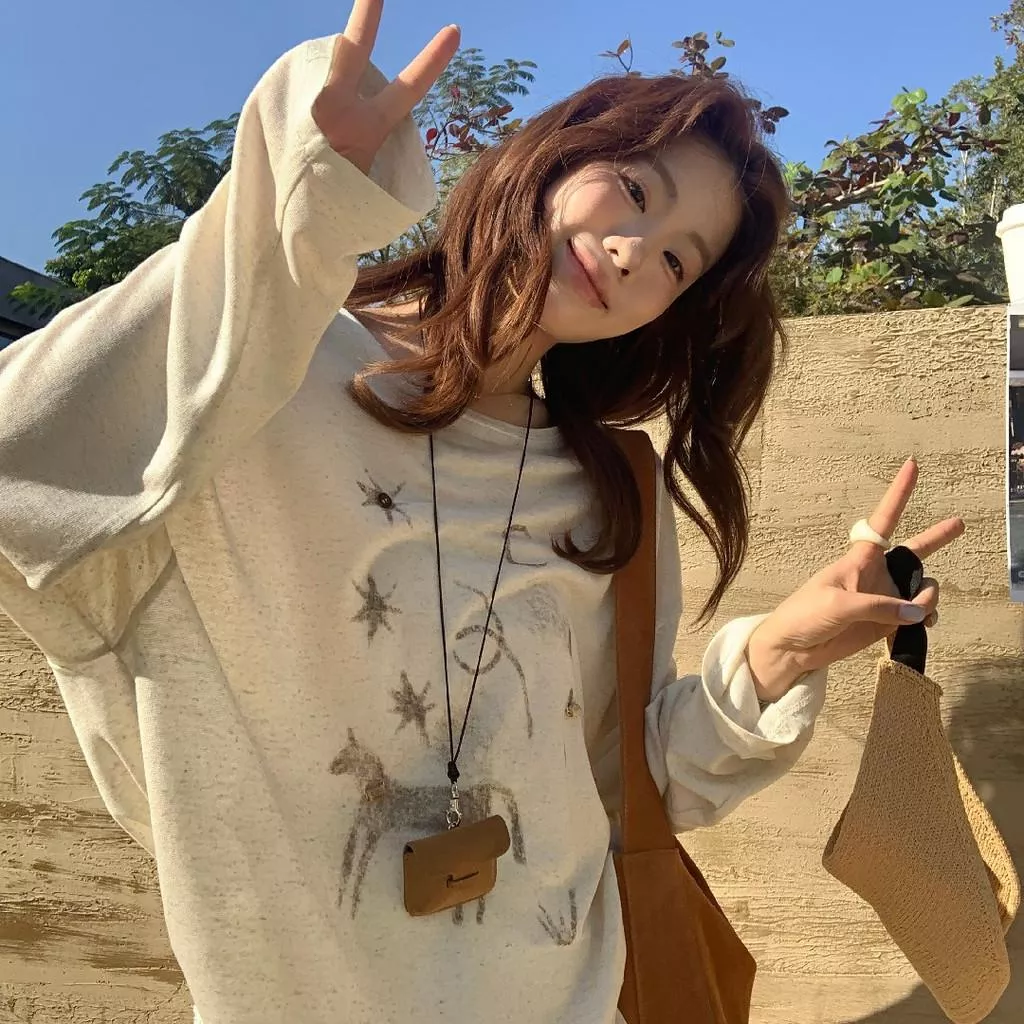 檸檬綠茶-星星木馬T～萊賽爾亞麻雜色遊牧風復古防曬長袖T恤10156