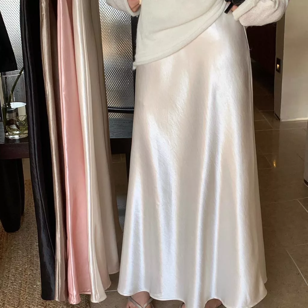 檸檬綠茶-銷量王絕美氣質醋酸緞面垂墜感顯瘦高腰魚尾半身TM-1601