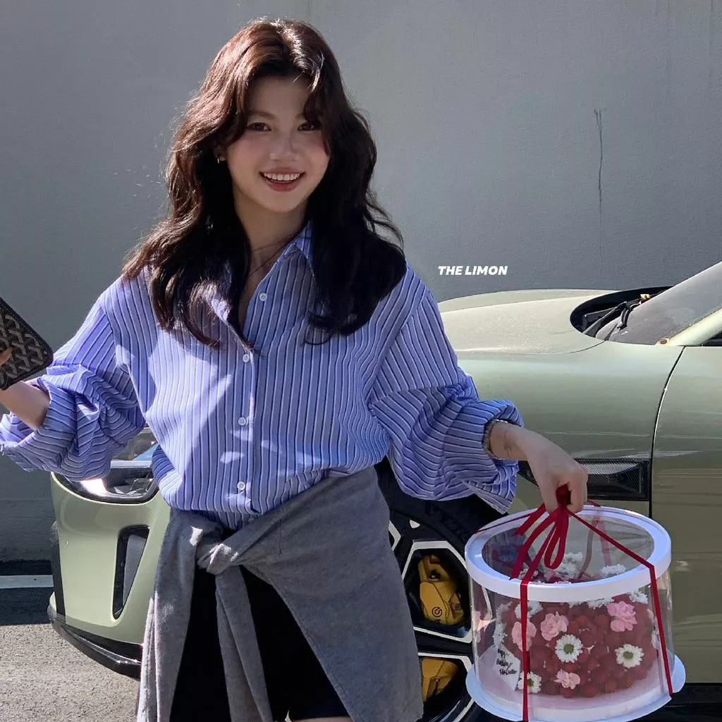 檸檬綠茶-輕簡隨意～韓版簡約氣質百搭疊穿條紋襯衫10057