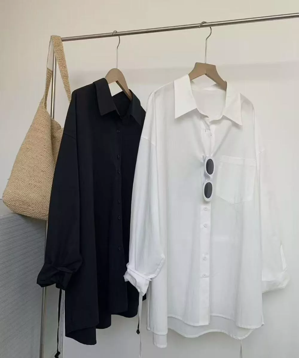 【ONE SEVEN】簡約翻領寬松長袖襯衫 C2217# LSL