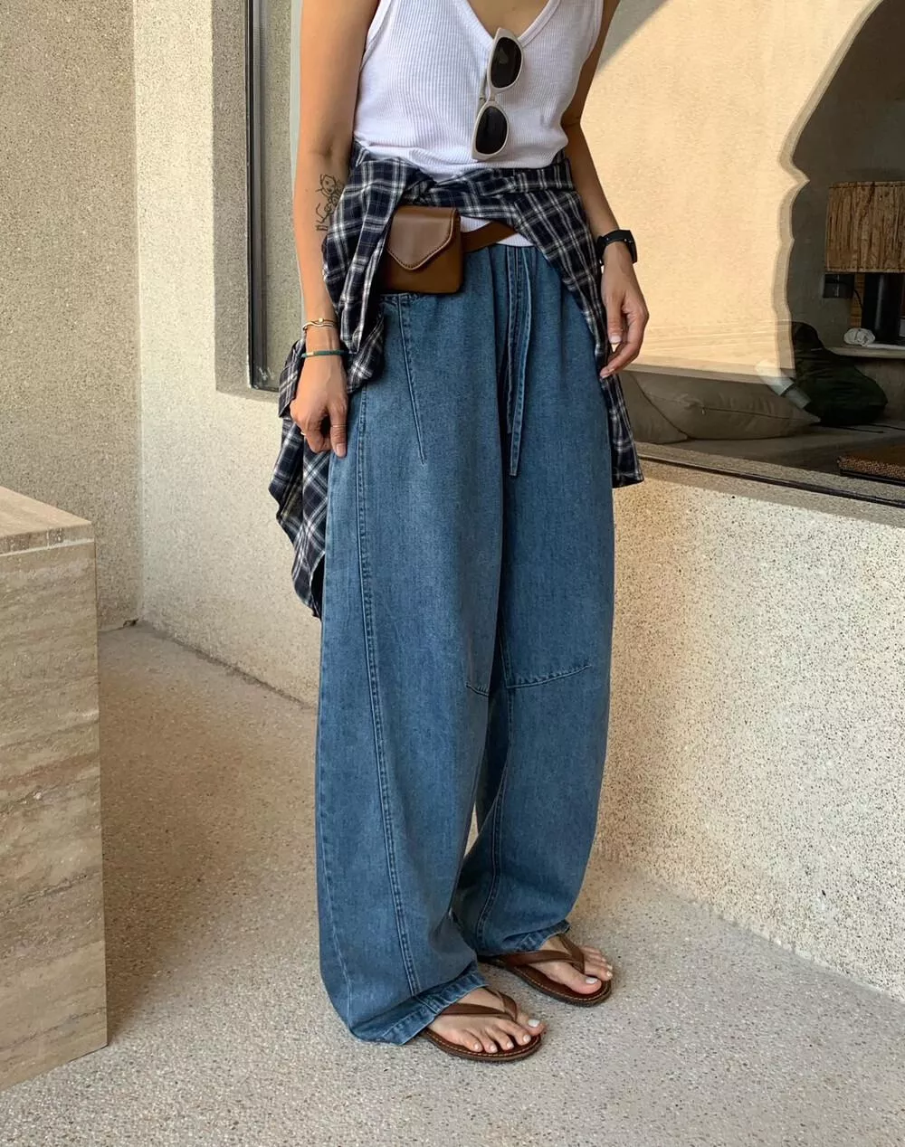 【ONE SEVEN】复古风宽松水洗松紧腰牛仔裤 NZ2160# LSL