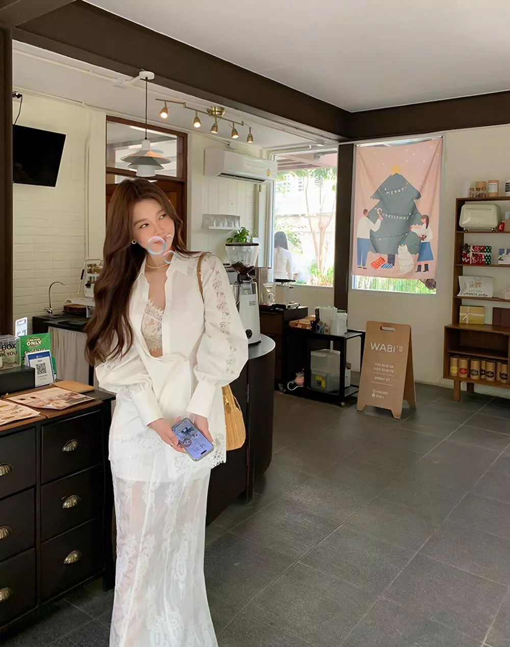 精緻高級感蕾絲襯衫+拼接設計感半身裙套裝(兩件套)  Y26-5518#  L