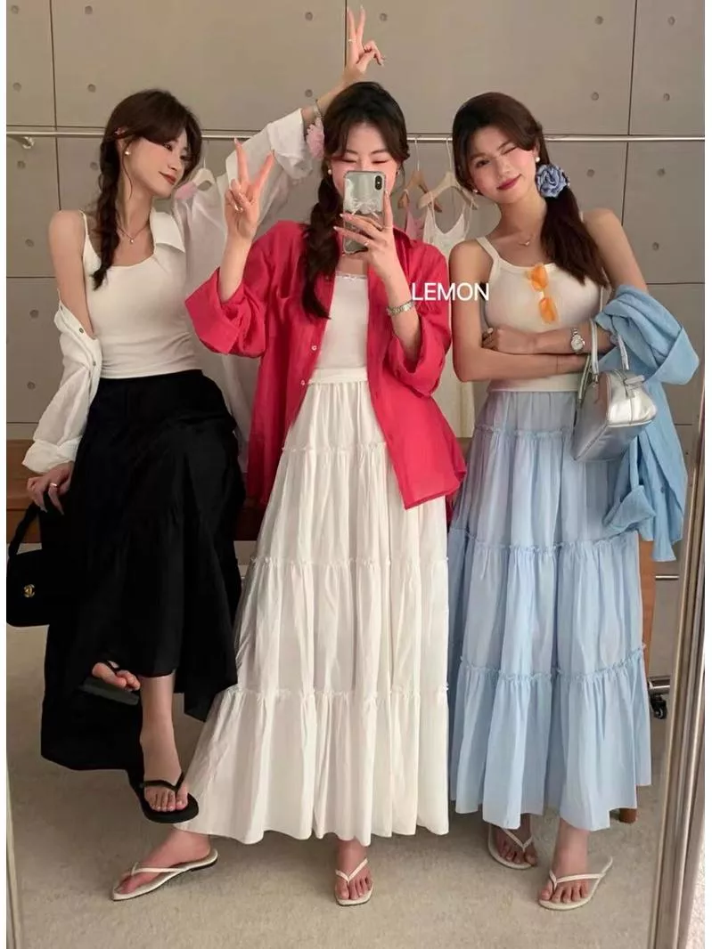 ✈️最後現貨🔥【正品代理】春夏🌸The lemon仙女都要擁有💐韓系甜美氣質風高腰鬆緊顯瘦大傘擺木耳邊蛋糕長裙0639