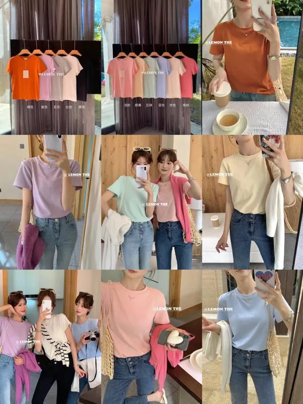 ✈️現貨🔥【正品代理】春夏🌸The lemon超爆款延續升級款🔥韓系休閒可可愛愛糖果色雲朵絨圓領素色短T短袖上衣