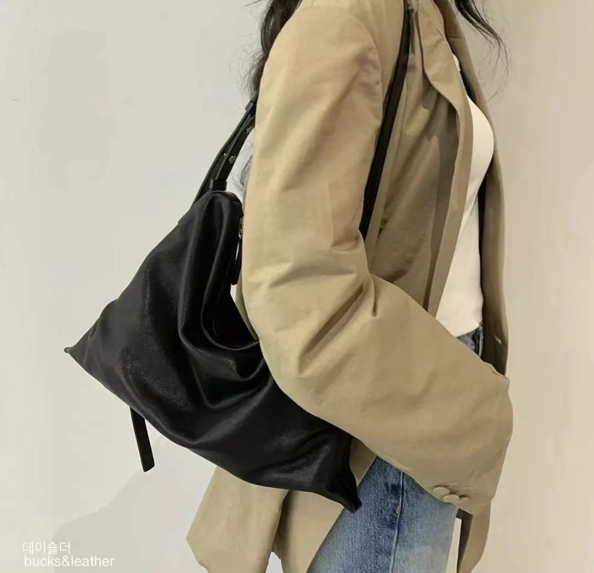 Bucks & Leather 慵懶拉鍊包 (S) -小羊皮/深咖/黑