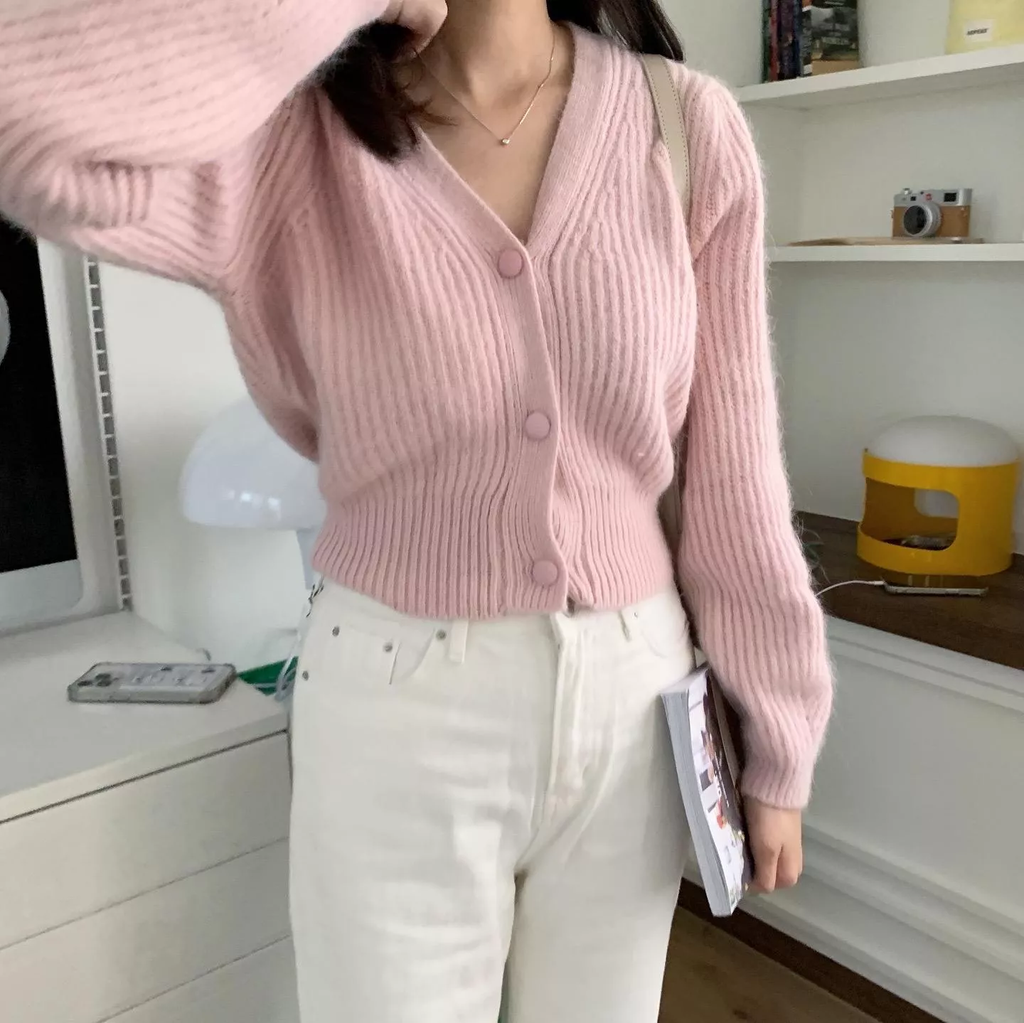 毛毛坑條針織外套