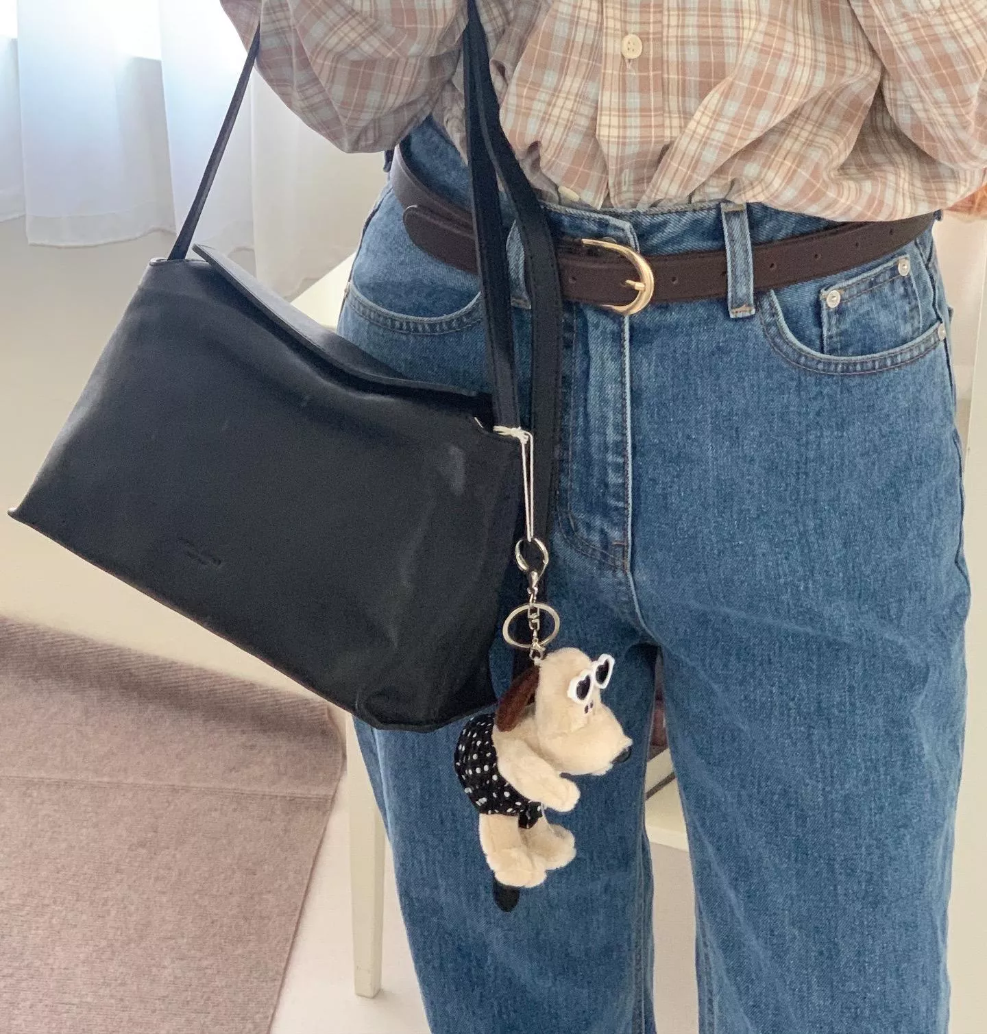 Bucks & leather 磁扣枕頭包 (S) - 小羊皮/黑