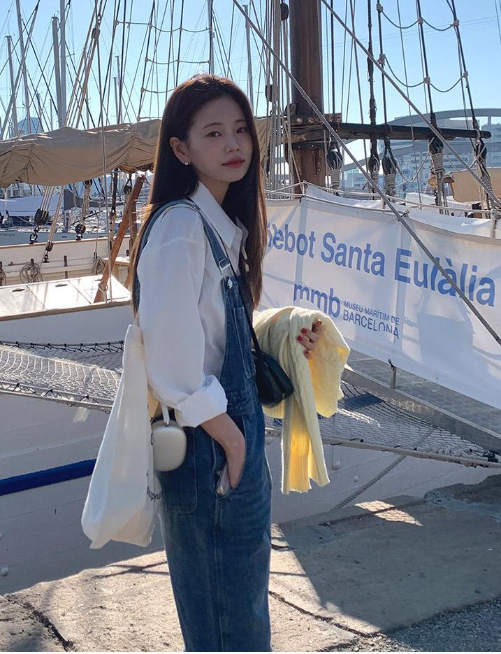 (ganaesra) 牛仔吊帶褲