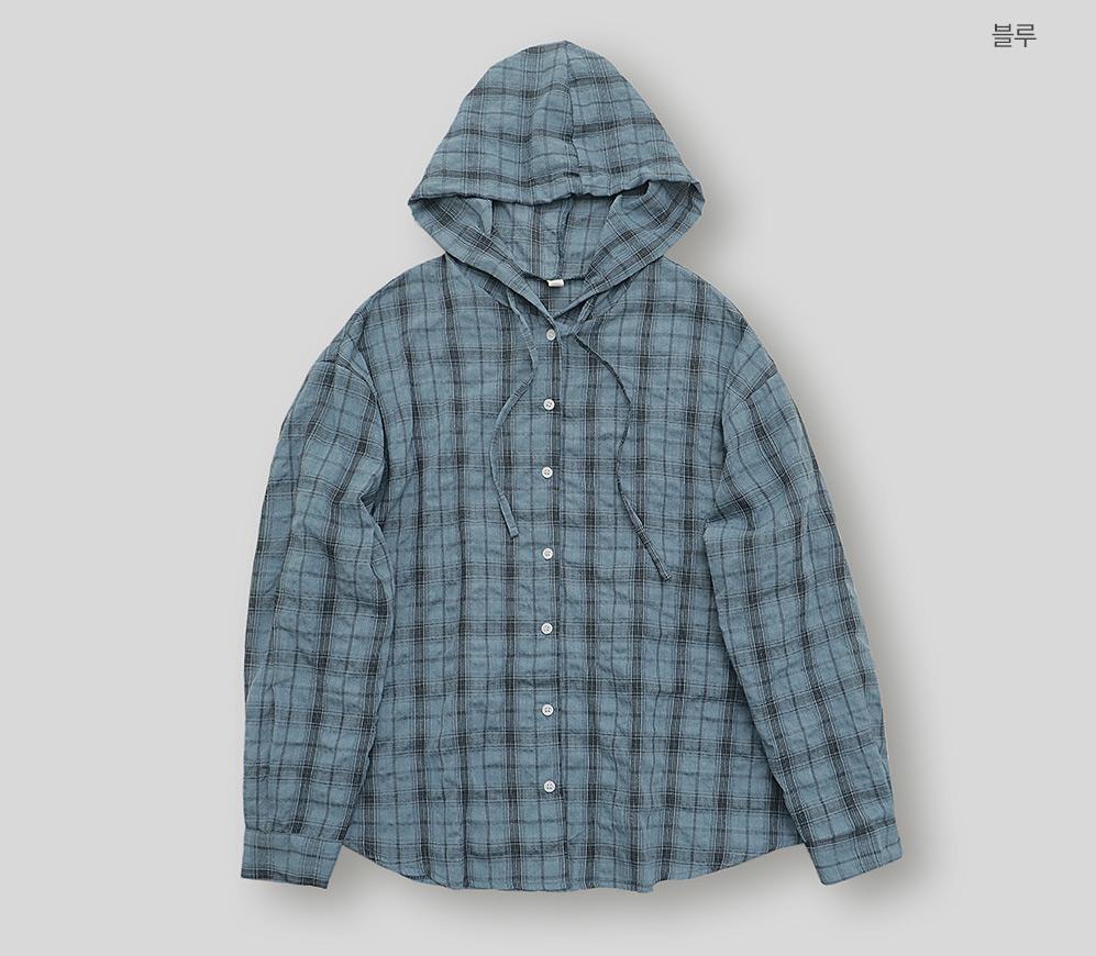 (98doci) Check Hoodie blouse