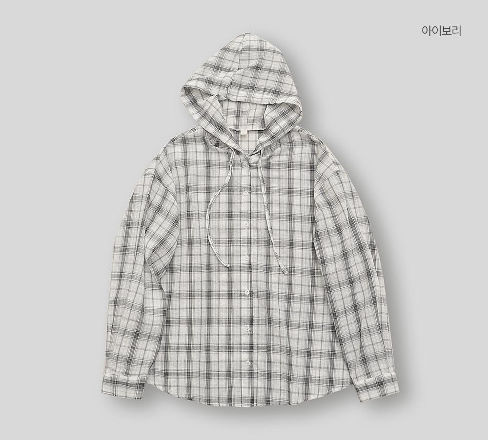 (98doci) Check Hoodie blouse