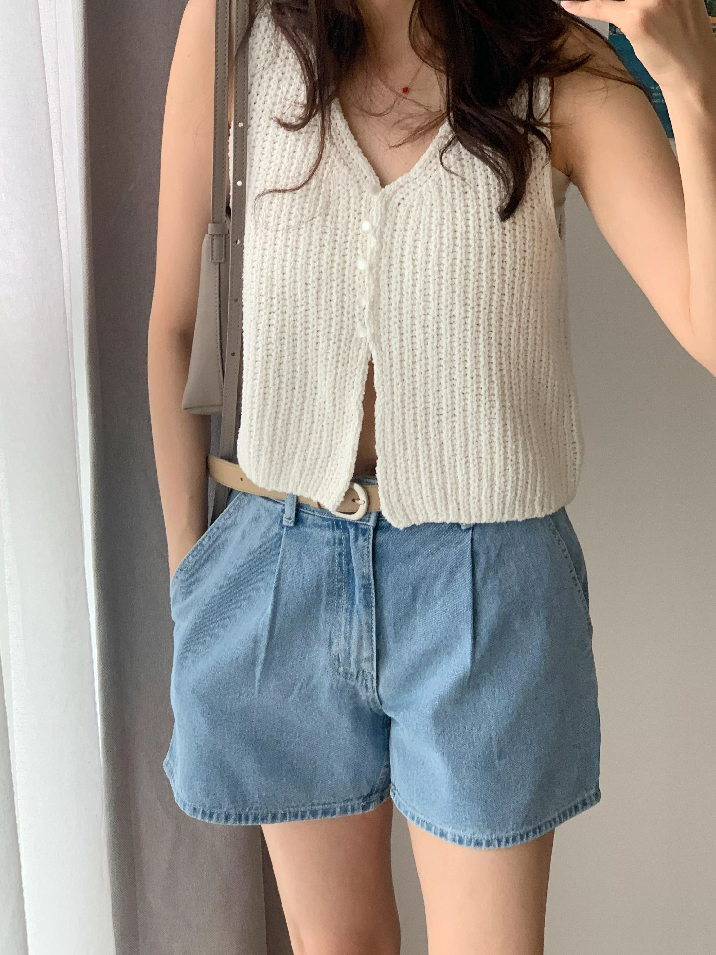 (超級顯瘦) 折線牛仔短褲