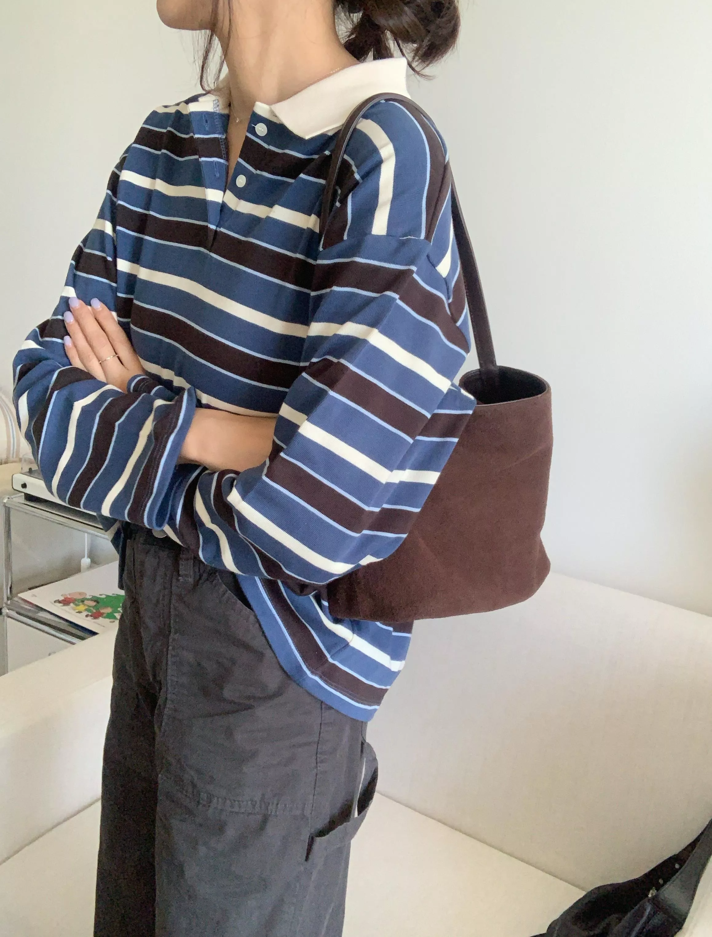 stripe oversized polo