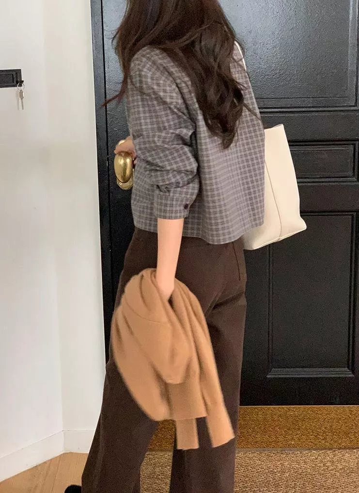 (ganaesra) 短版格紋襯衫