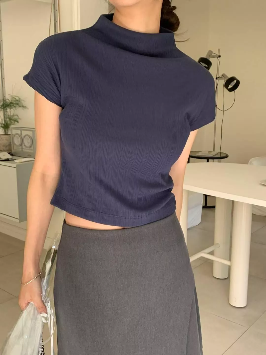 坑條微高領tee (8color)