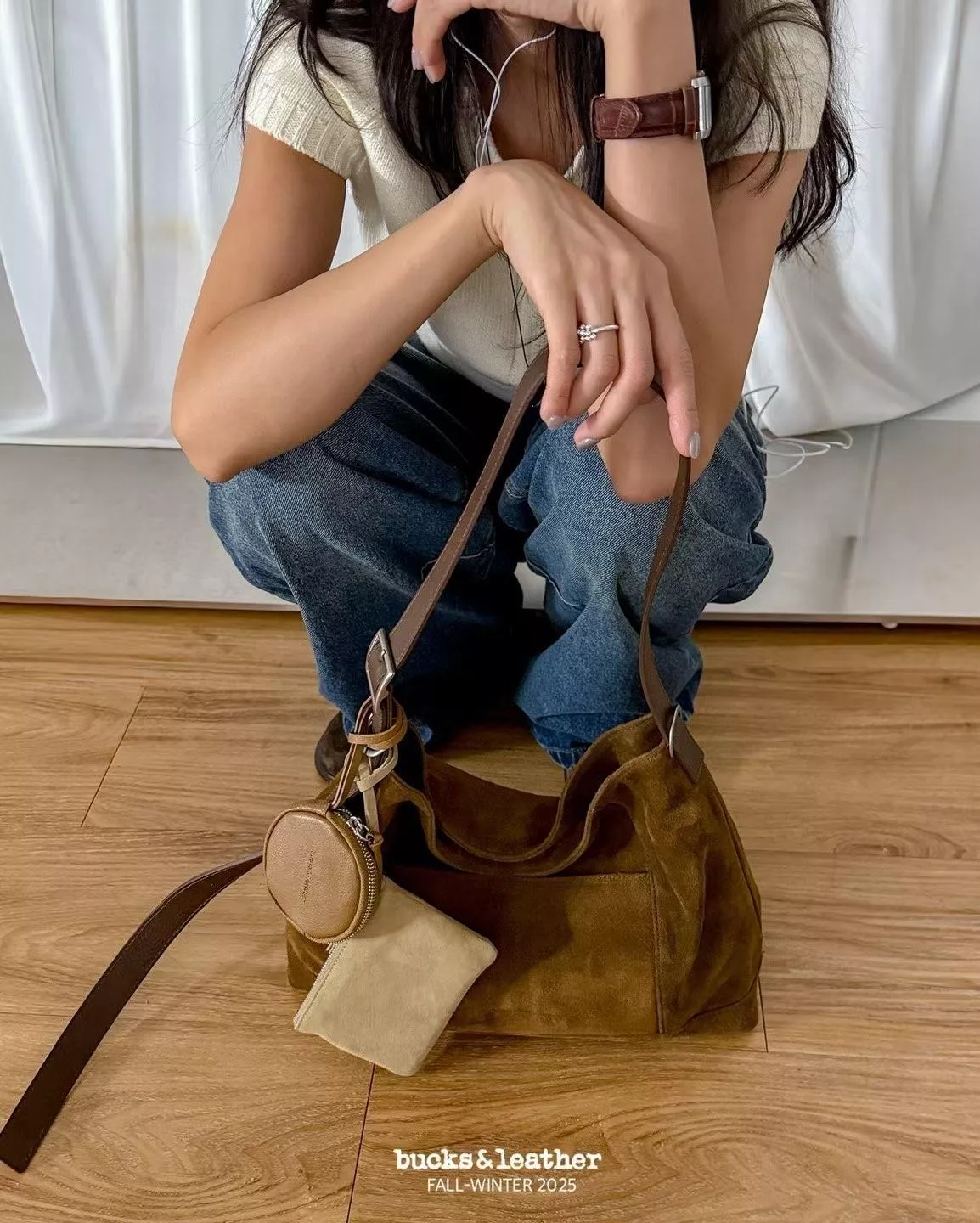 Bucks&leather 馬卡龍小圓包-麂皮奶茶