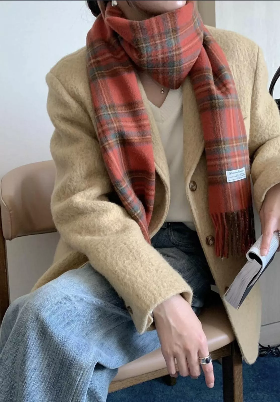 (wool 100%) vintage check muffler