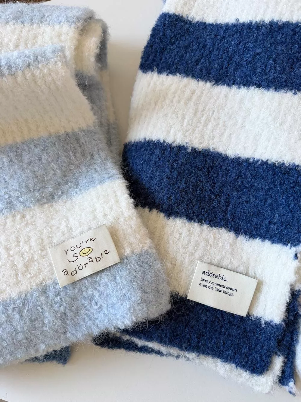 (adorable made) 條紋澎澎圍巾