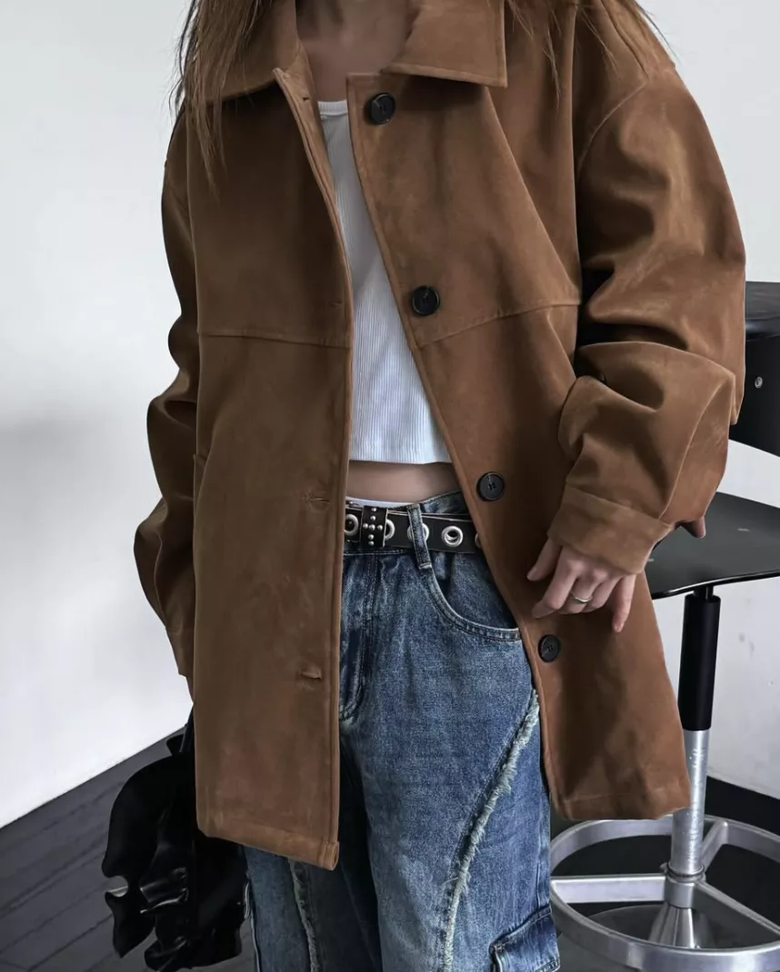 率性長版麂皮外套
