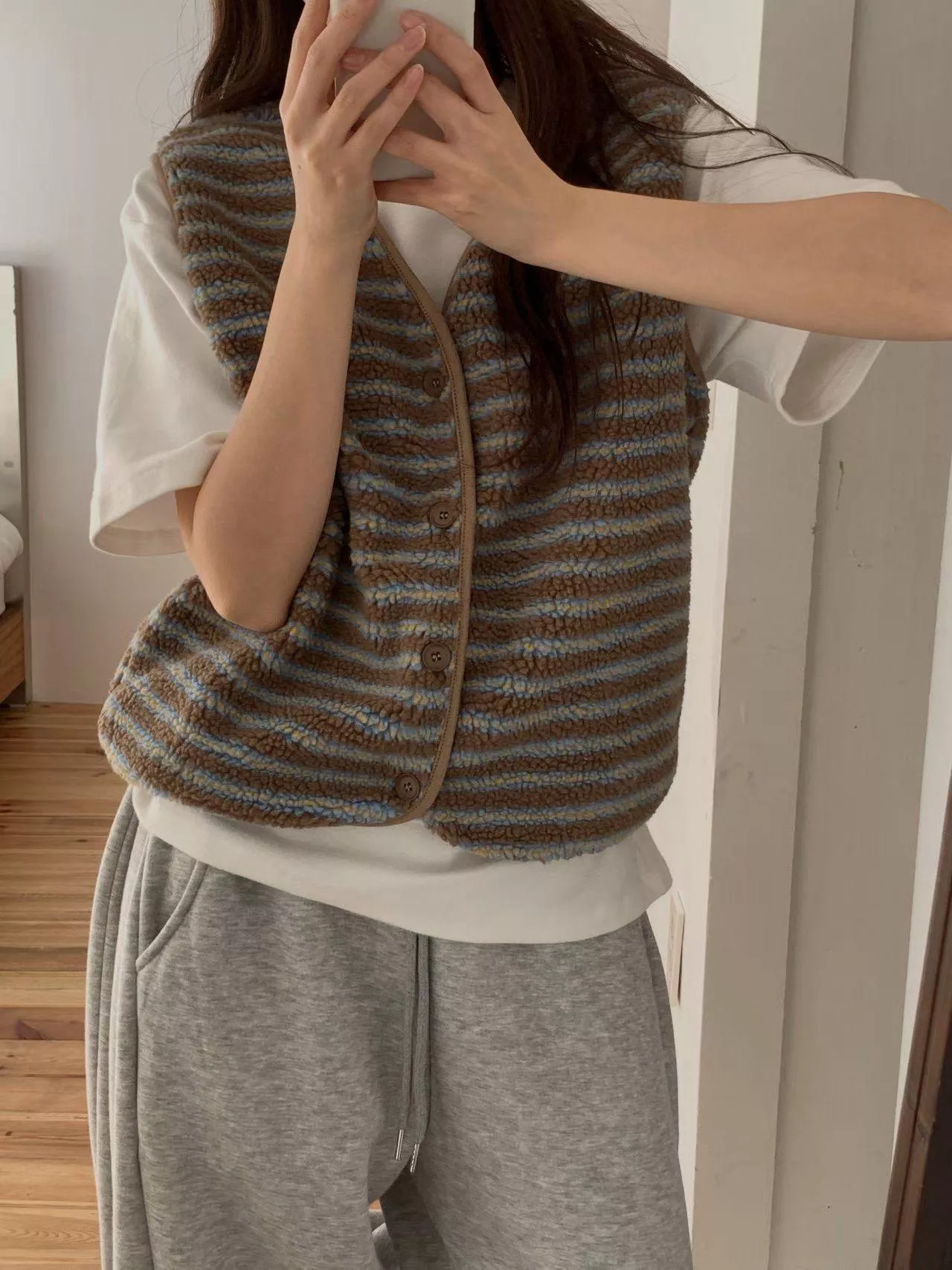 條紋毛毛奶奶背心