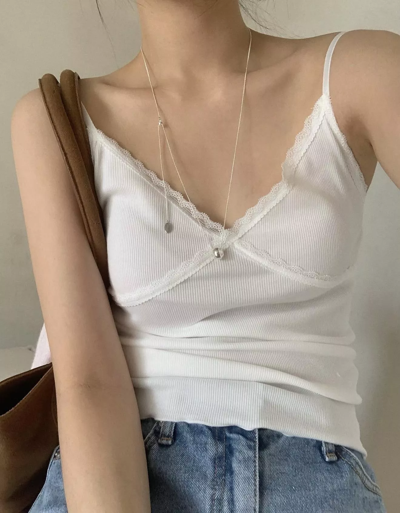 小蕾絲坑條背心