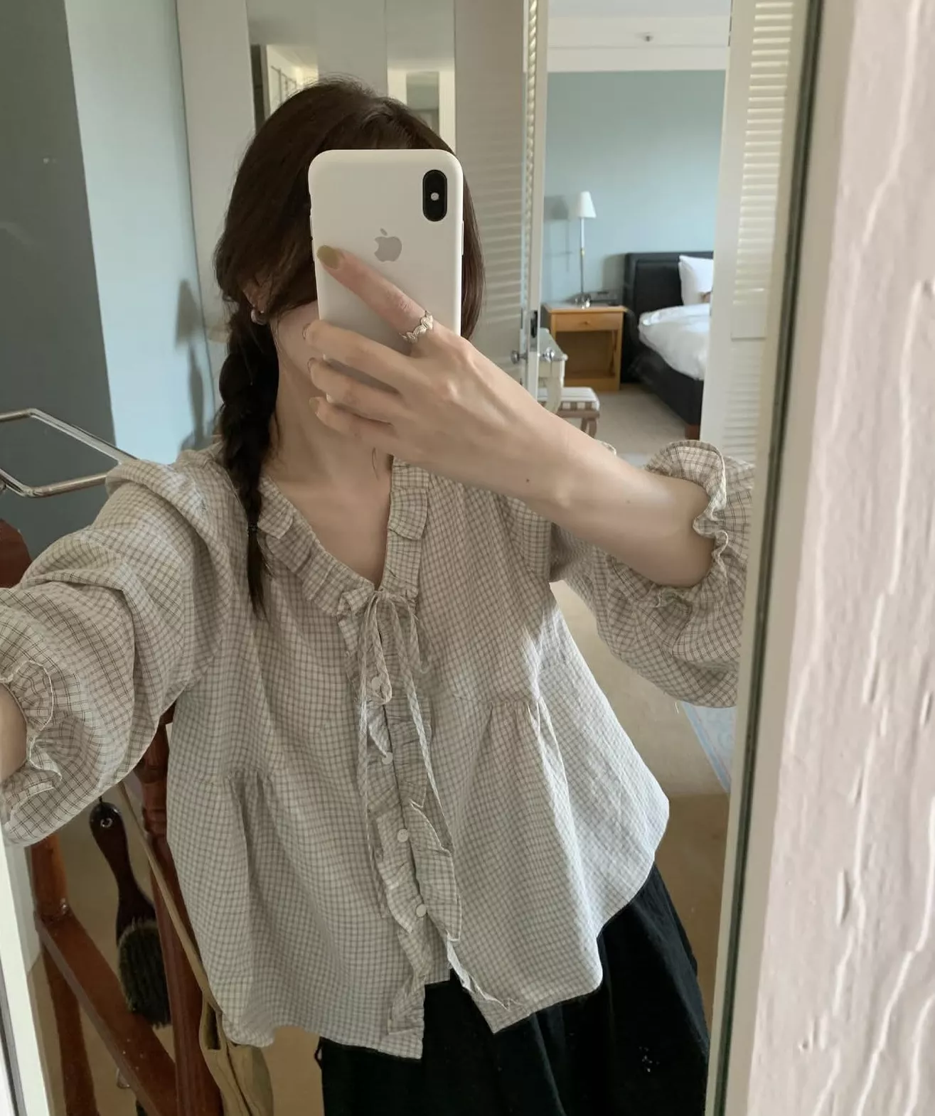 法式格紋blouse