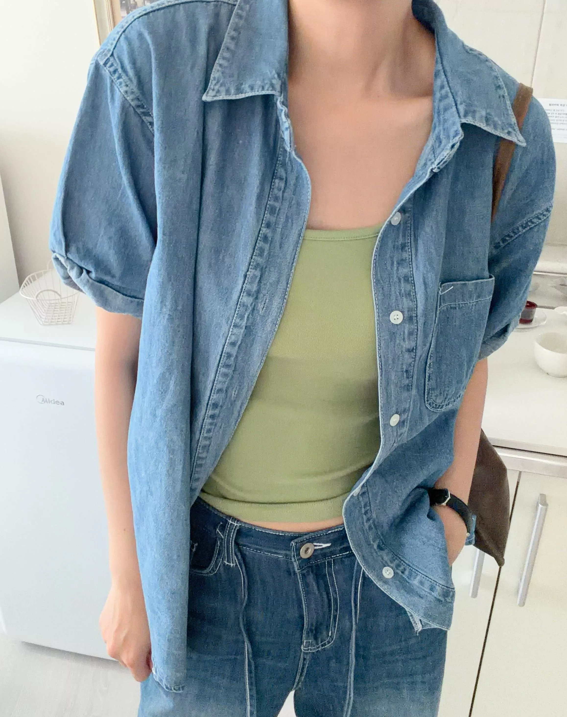 經典牛仔短袖襯衫