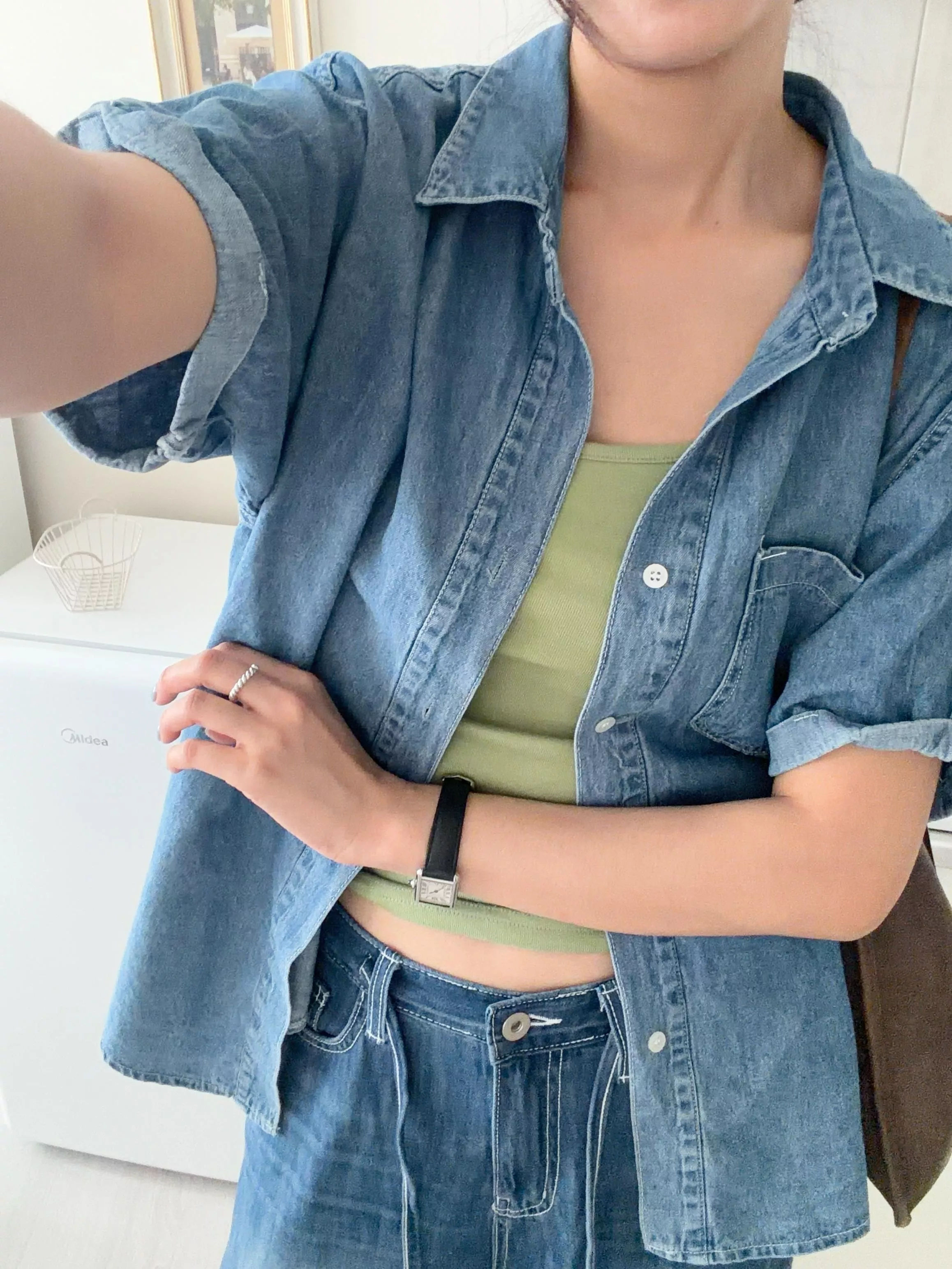 經典牛仔短袖襯衫