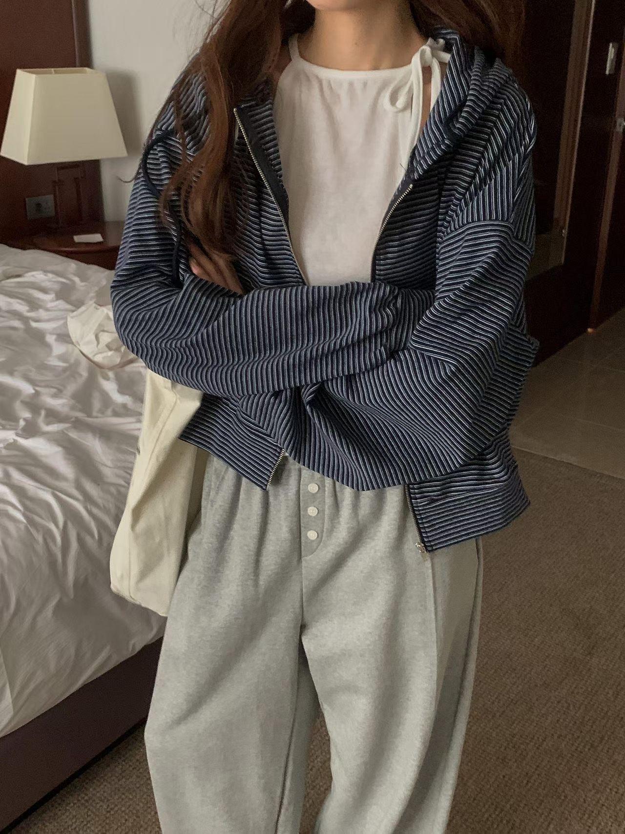條紋連帽外套