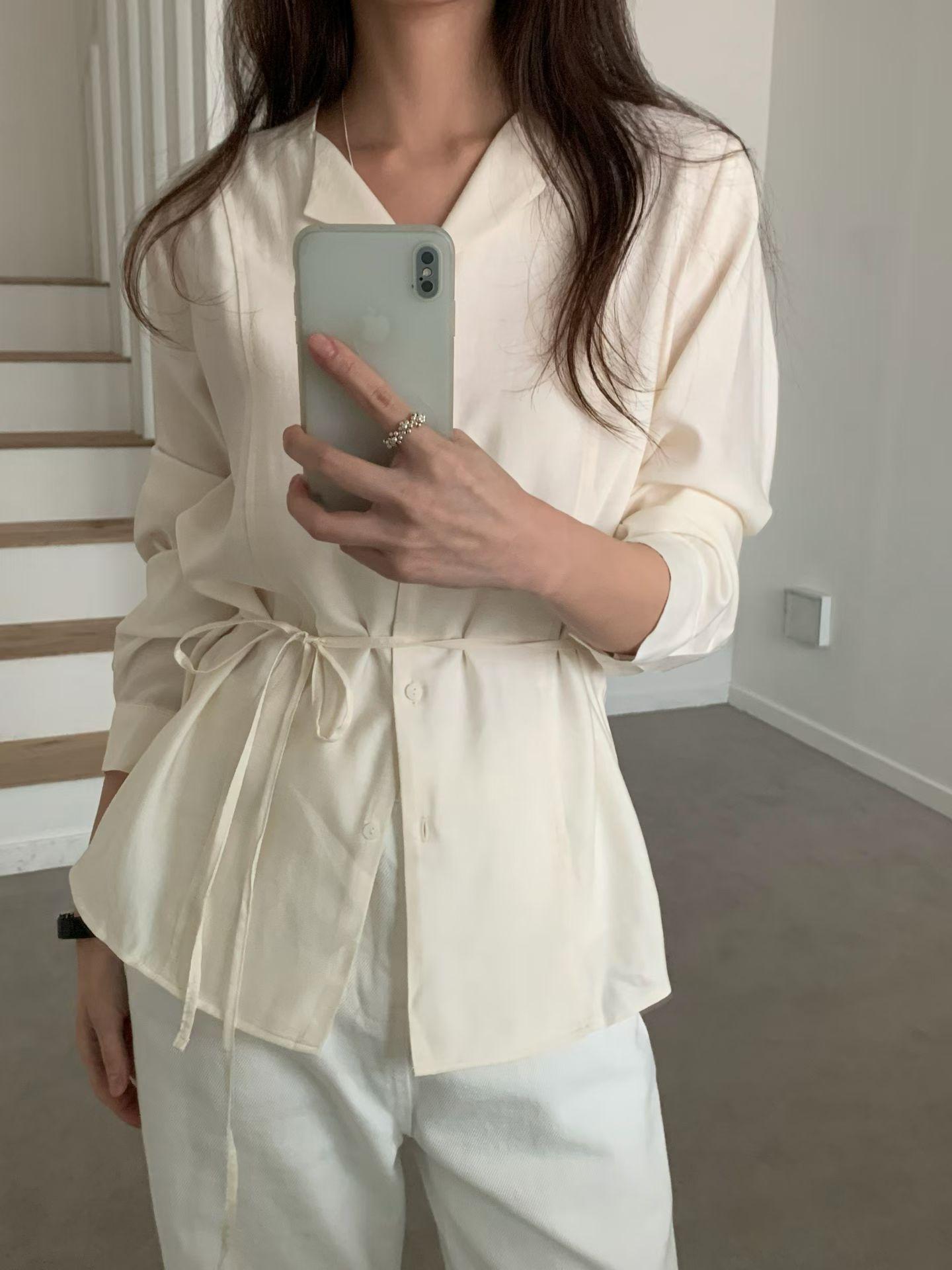 (婚禮Pick!) 緞面氣質綁帶襯衫 (多種穿法💓)