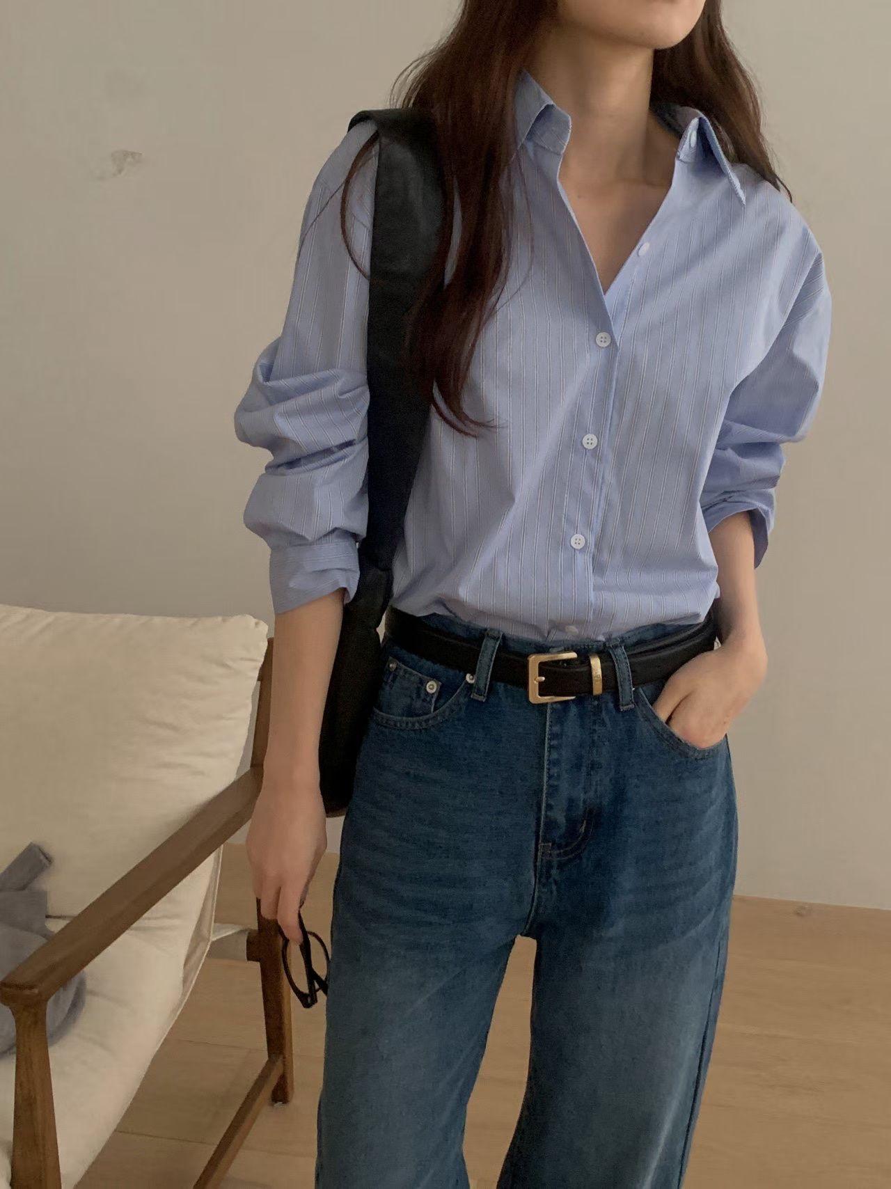 俐落剪裁條紋襯衫