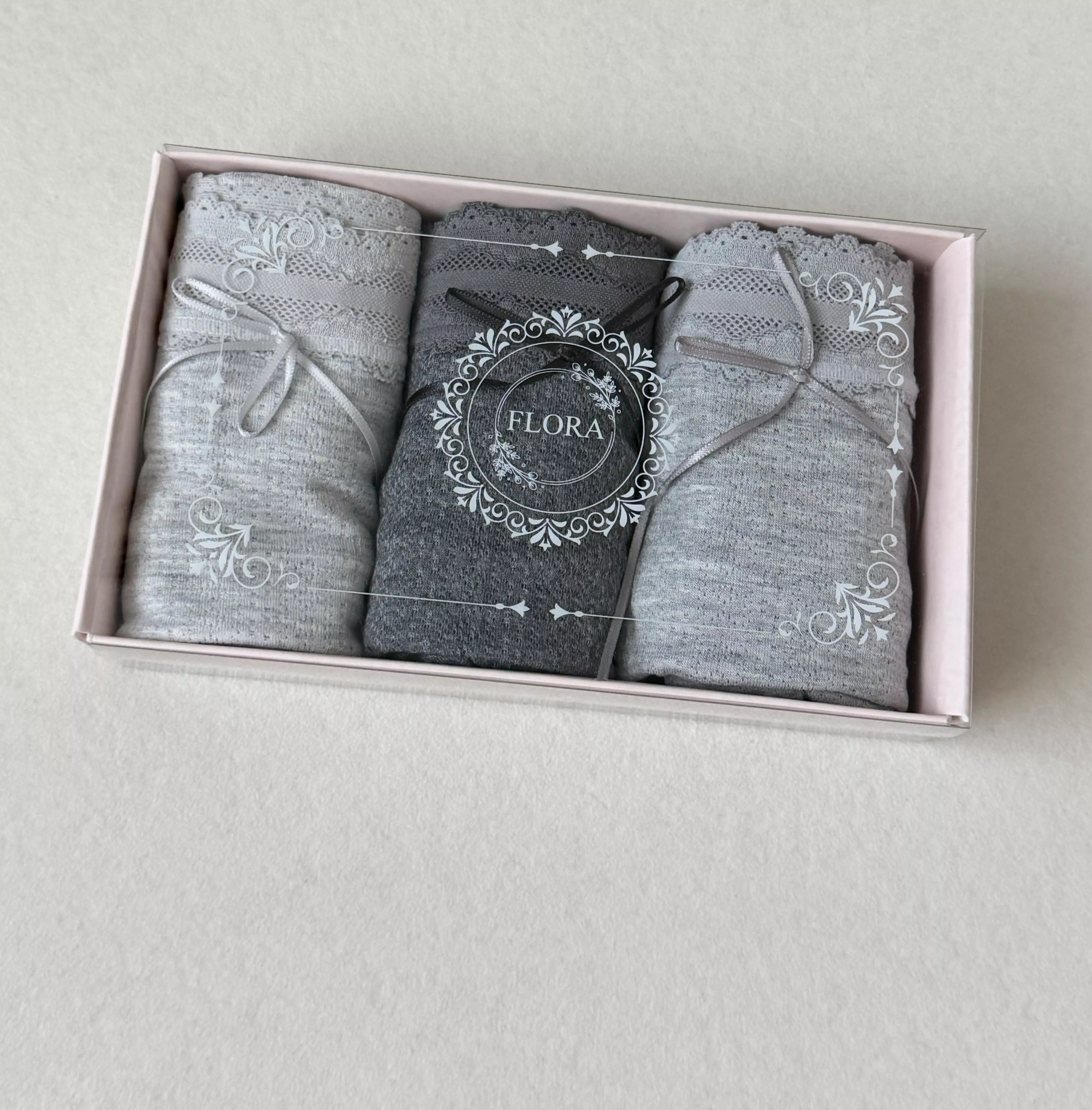 (flora) 簡約蝴蝶結灰色系內褲set (3入)