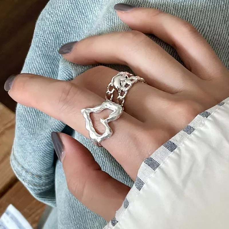 S925純銀戒指 | 不規則甜美愛心戒指 | 低敏純銀 不易退色 開口戒指