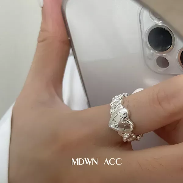 S925純銀戒指 | 甜美愛心字母皓石戒指 | 低敏純銀 不易退色 開口戒指