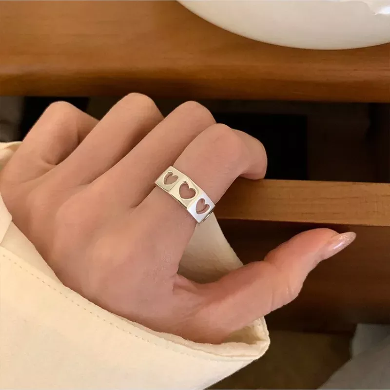S925純銀戒指 | 甜美簍空愛心戒指 | 低敏純銀 不易退色 開口戒指