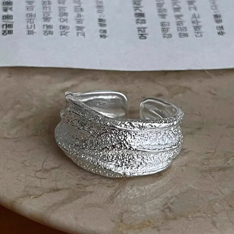 S925純銀戒指 | 幾何熔岩不規則愛心戒指 | 低敏純銀 不易退色 開口戒指