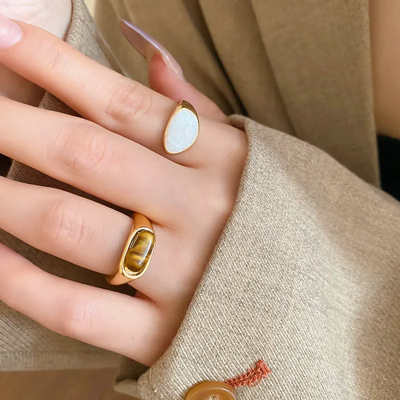 質感合金戒指 | 復古虎眼石橢圓戒指 | 低敏純銀 不易退色 開口戒指