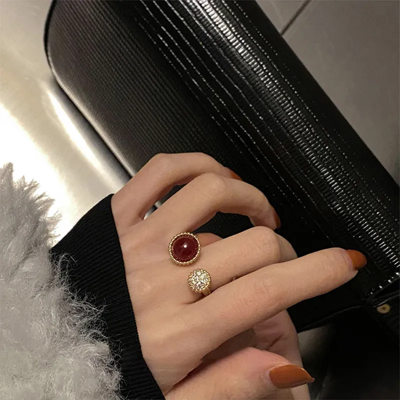 質感合金戒指 | 復古輕奢酒紅石戒指 | 低敏純銀 不易退色 開口戒指