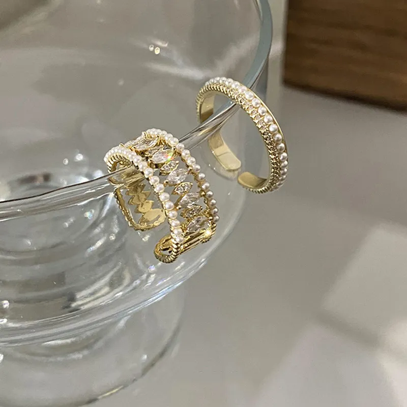 質感合金戒指 | 氣質輕奢珍珠皓石戒指 | 低敏純銀 不易退色 開口戒指