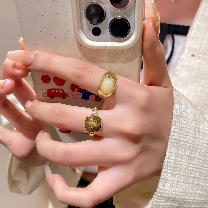 質感合金戒指 | 復古微美天然石開口戒指 | 低敏純銀 不易退色 開口戒指