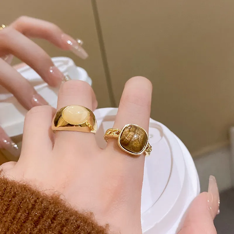 質感合金戒指 | 復古微美天然石開口戒指 | 低敏純銀 不易退色 開口戒指