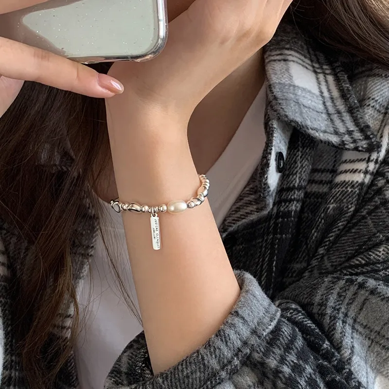 S925純銀手鍊 | 不規則銀豆珍珠手鍊 | 低敏純銀 可碰水 不易退色