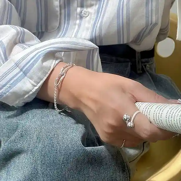 S925純銀手鍊 | 時尚素條鏈圓環手鍊 | 低敏純銀 可碰水 不易退色